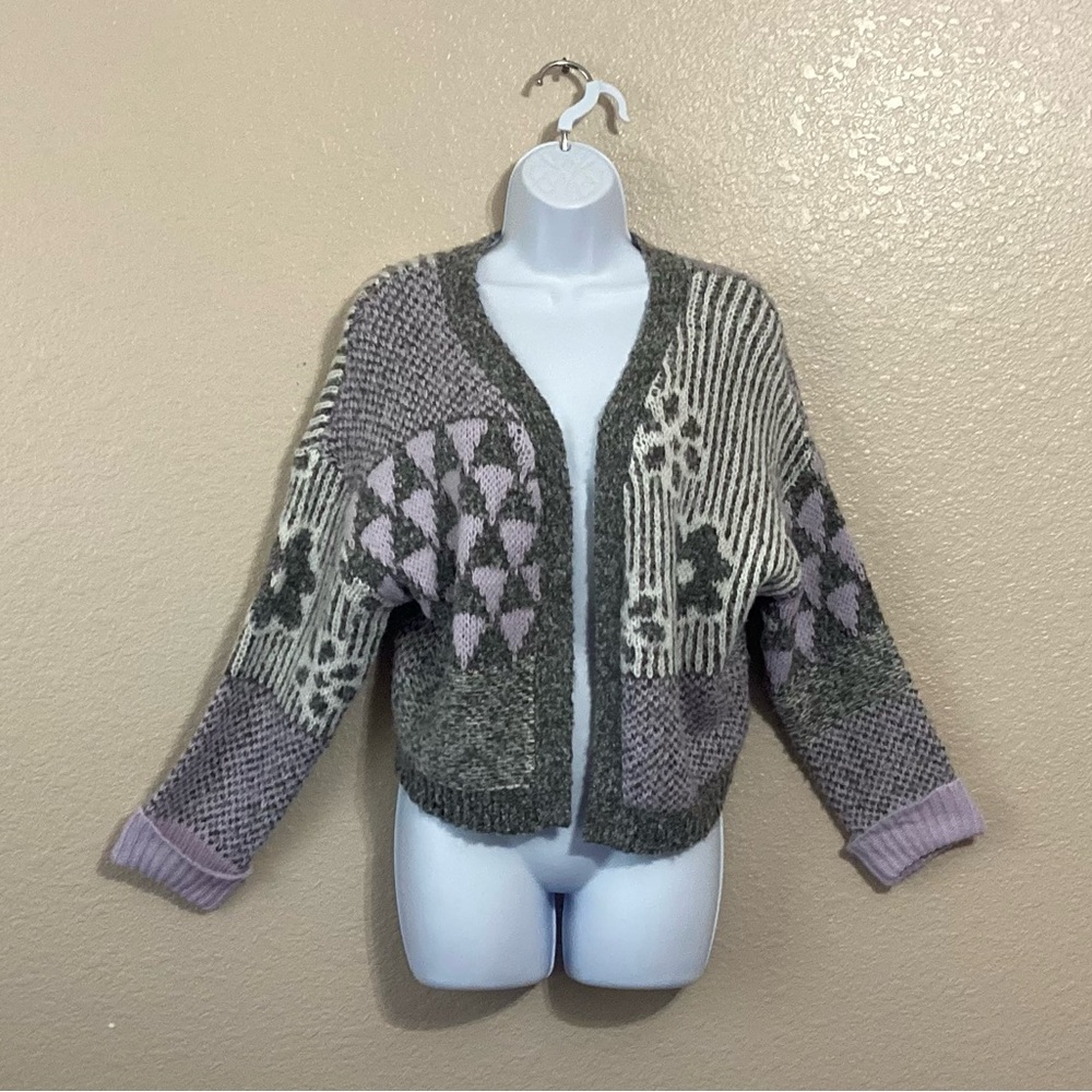 Sincerely Jules Oversize Gray, White & Lavender Open Front Cardigan - Picture 1 of 5
